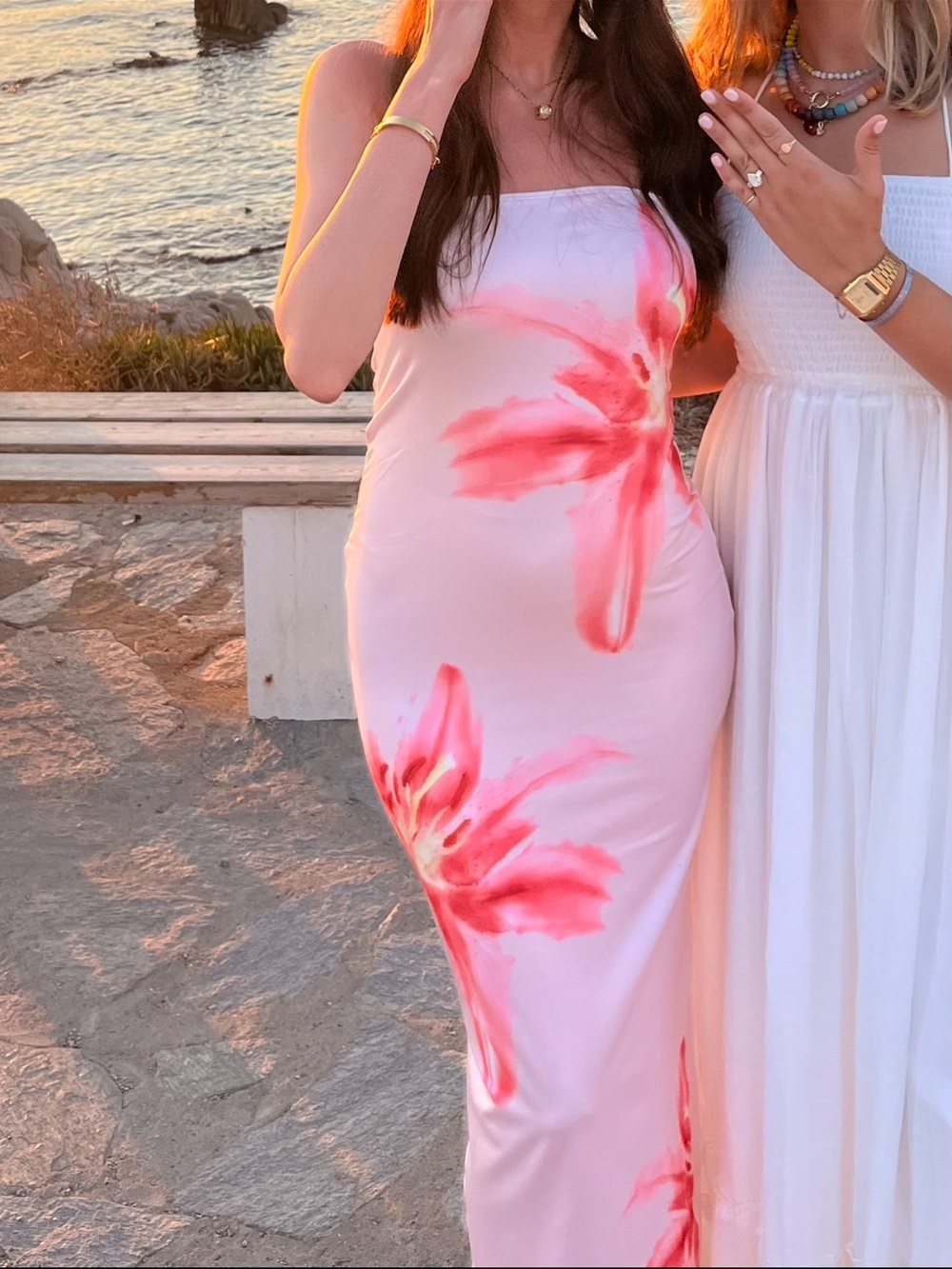 Pink Strapless Floral Bodycon Dress